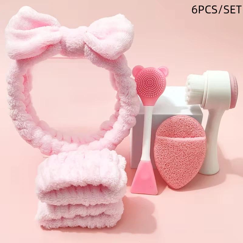 

6/8Pcs Face Care Cleaning Set Ice Tray Moisture Proof Hair Ties Headwear Wristband Face Washing Brush Beauty Tool Kit For Skin 6PCS