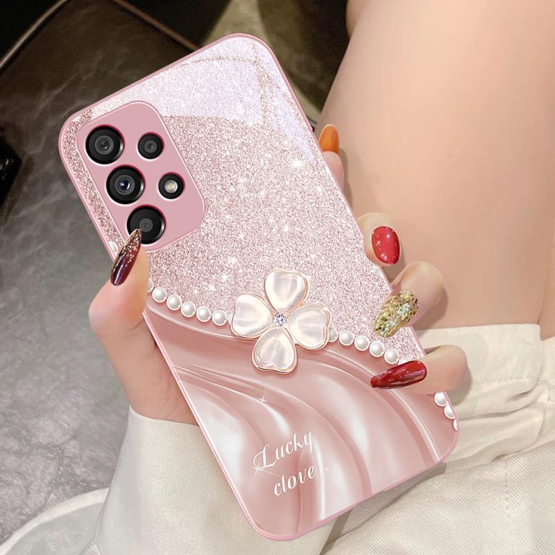 Vierblättriges Kleeblatt Weiß Für Samsung Galaxy S10 4G S20 11E 30 S21 21Fe 22 S24 Pro S23 Ultra 5G S8 S9 Gehärtetes Glas Handyhülle