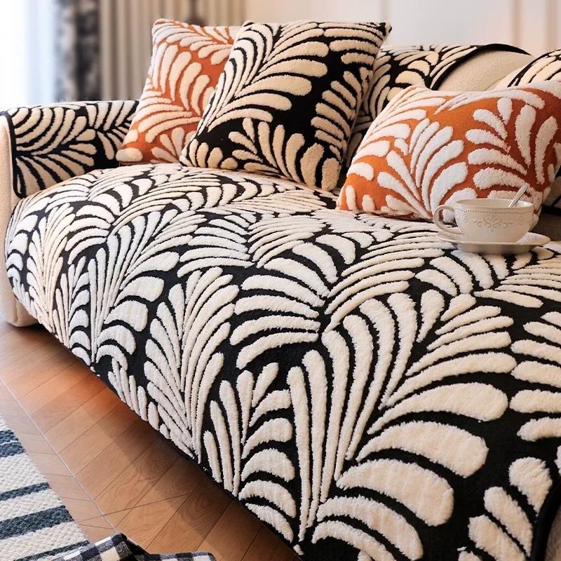 Plush Jacquard Sofa Cushion Thicken Warm Plush Sofa Covers for Living Room Anti-slip Universal Couch Protector Towel Home Decor