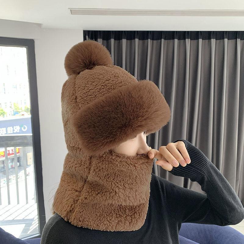 Winter Windproof Neck Protective Warm Thickened Scarf Lovely Ear-Protection Hats Double Layer Ear Protection Riding Cold Hat
