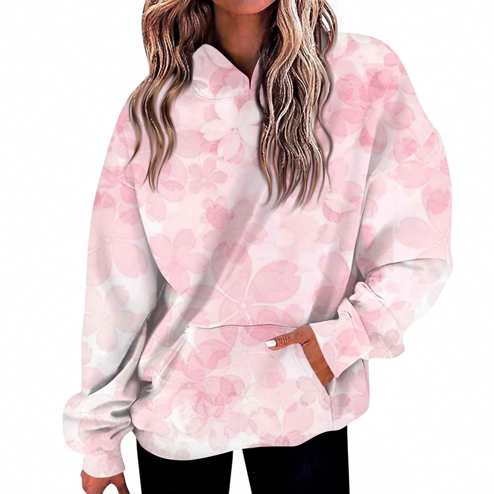 

Женская мода Повседневный топ с V-образным вырезом и длинными рукавами с принтом L розовый