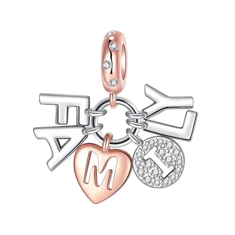 Sparkling Birthstone Charms Copper Heart Mom Key Pendant Bead Fit Original Necklace Bracelet Women Jewelry Diy Gift