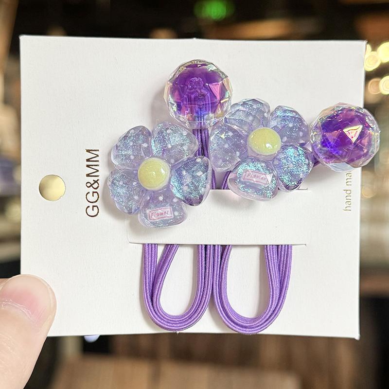 2 Pieces Cute Princess Headwear with Colorful Flowers Kids Elastic Hair Bands Girls Hair Accessories Children Hair Ropes