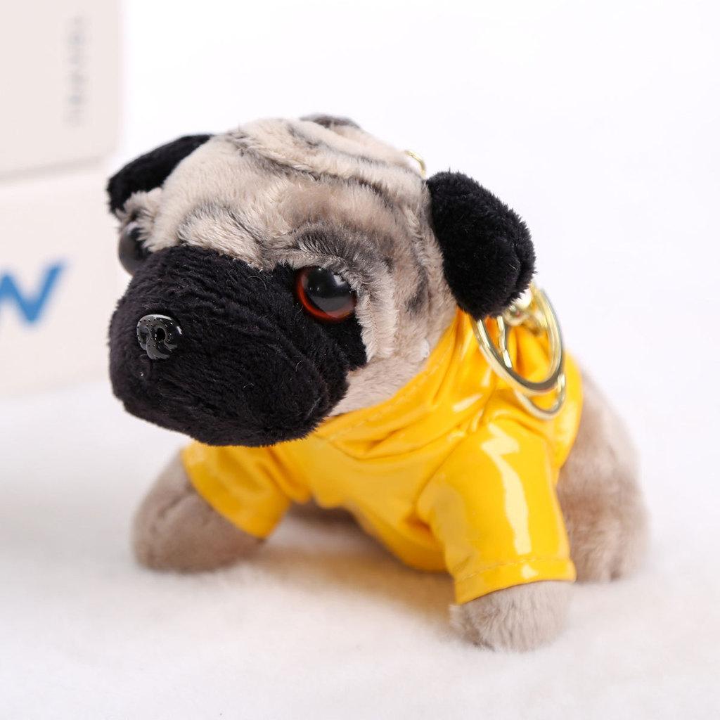 Pug Dog Plush Toy Keychain With Short Pile Fabric For Birthday Gift And Bag Charm