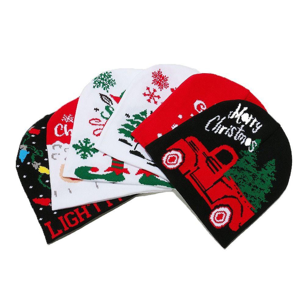 Reindeer Red Knitted Woolen Hat Christmas Tree Pullover Cap Santa Claus Beanie Hat  Women