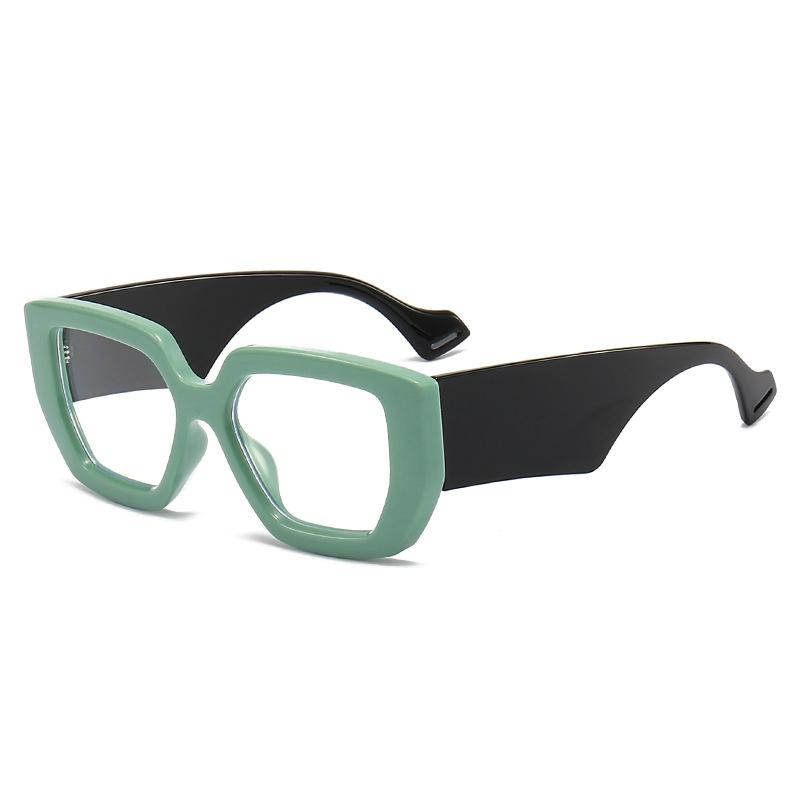 Trendy Thick Frame Oversized Square Glasses Women Men Colorful Wide Legs Eyewear Frame Female Green Optical Transparent Lens