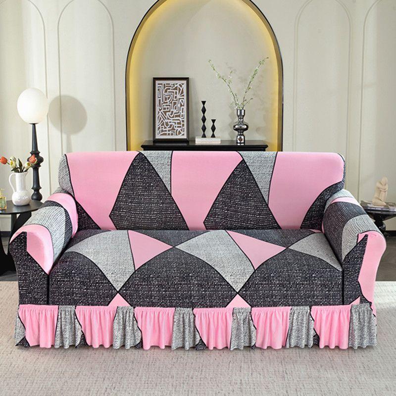 Sofa Cover, Featuring A Black Square Diamond Skirt Design, Easy One-Piece Installation, Soft and Skin-Friendly Material, Resistant To Pilling