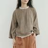 Johnature Women Vintage Shirts Tops Stand Long Sleeve Patchwork Color Blouses Spring Loose Shirts