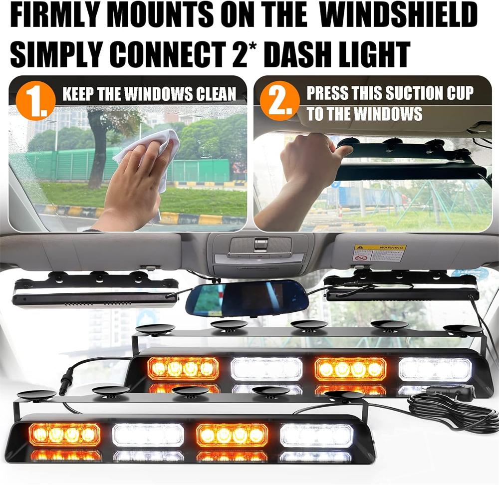 Emergency Dash Strobe Lights Safety Lights 16 LED Flashing Warning Hazard Windshield Visor Traffic Light Bars for Trucks