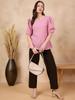 Pink Self Design Puff Sleeve Puff Sleeve Top