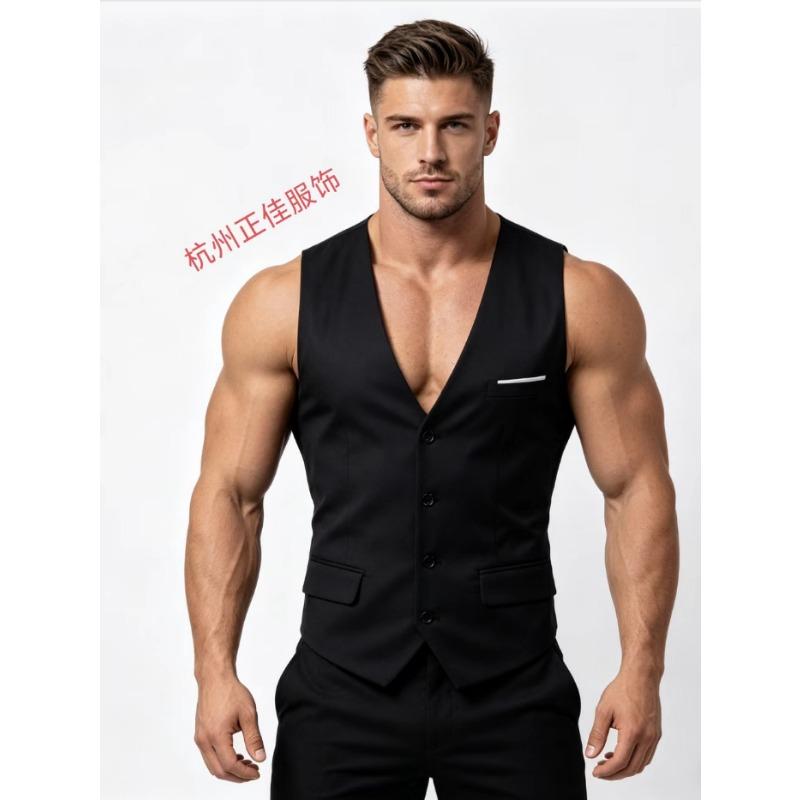 Vestă de costum formală pentru bărbați, cu decolteu în V, cu un singur rând de nasturi