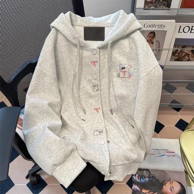 Women's Hooded Cardigan Sweatshirt Jacket Autumn Loose Casual Harajuku Style Long Sleeve Top
