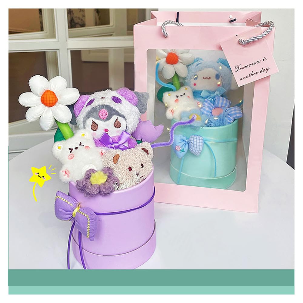 Sanrio Flower Cute Plush Popular Creative Decorative Everlasting Artificial Gift with Message Get Well Entrance Recitals Light Greeting Bouquet,