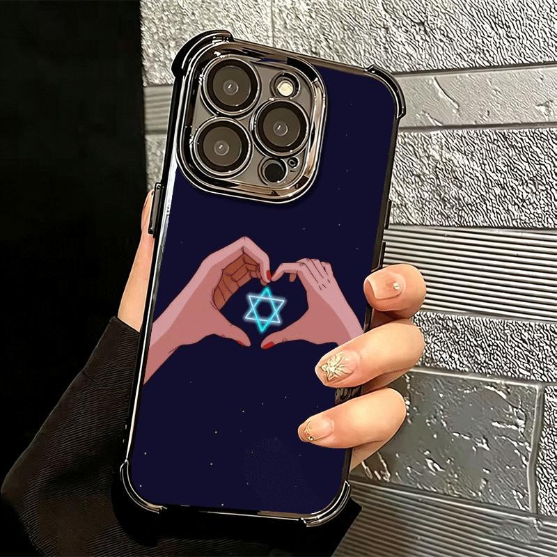 David Jewish Star Symbol Plating Phone Case For Iphone 16 17 Pro Max Air 16E 14 15 Plus 12 13 Mini Anti-Fall Airabag Cover