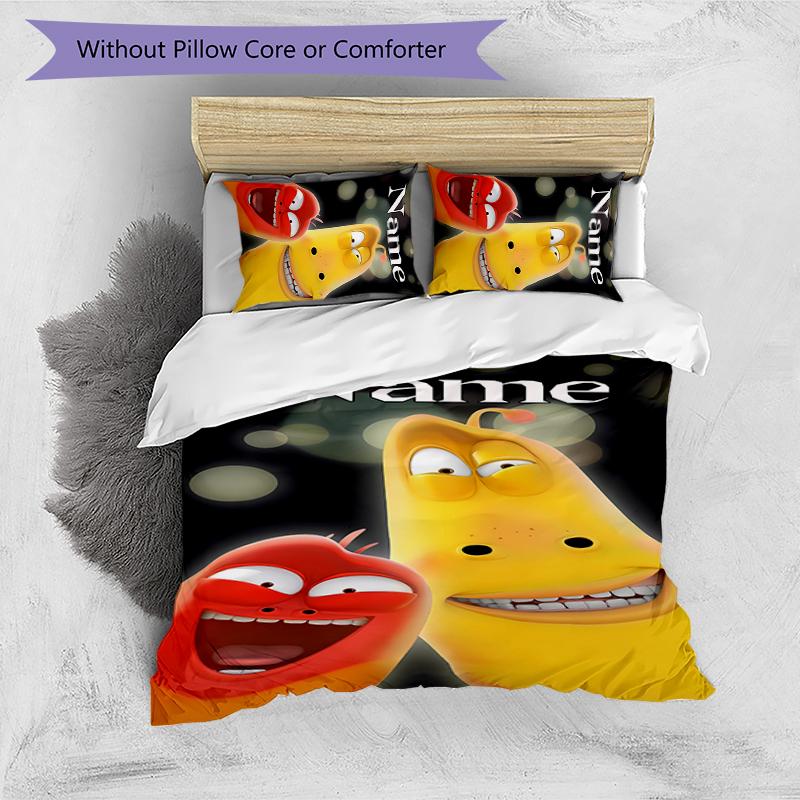 3pcs Custom Name Cartoon Larva Bedding Set Duvet Cover Closure Includes 1 Duvet Cover & 2 Pillowcases for All Seasons Bedroom Decor