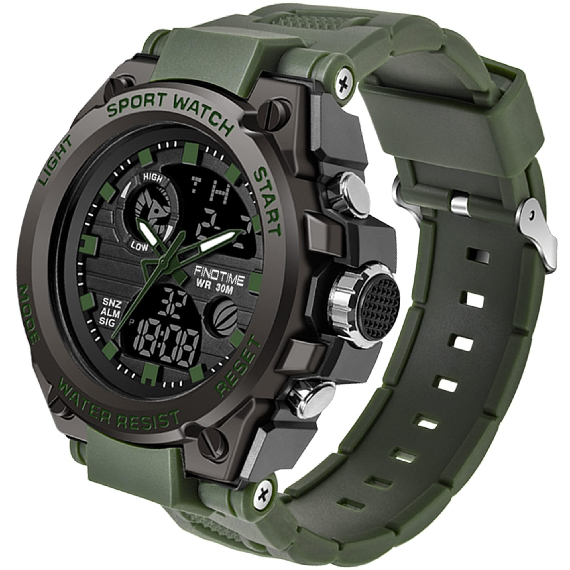 findtime Digital Military Dual Alarm Japanese Instruction Manual Green I Men s Watch, Analog-Digital, Waterproof, Watch, Stopwatch, Sports, Time,
