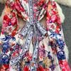 Frühling Herbst Damen Vintage Print Designer Laufstegkleid Übergroß Locker Einreihig Lang Maxi Partykleid für Abschlussfeier