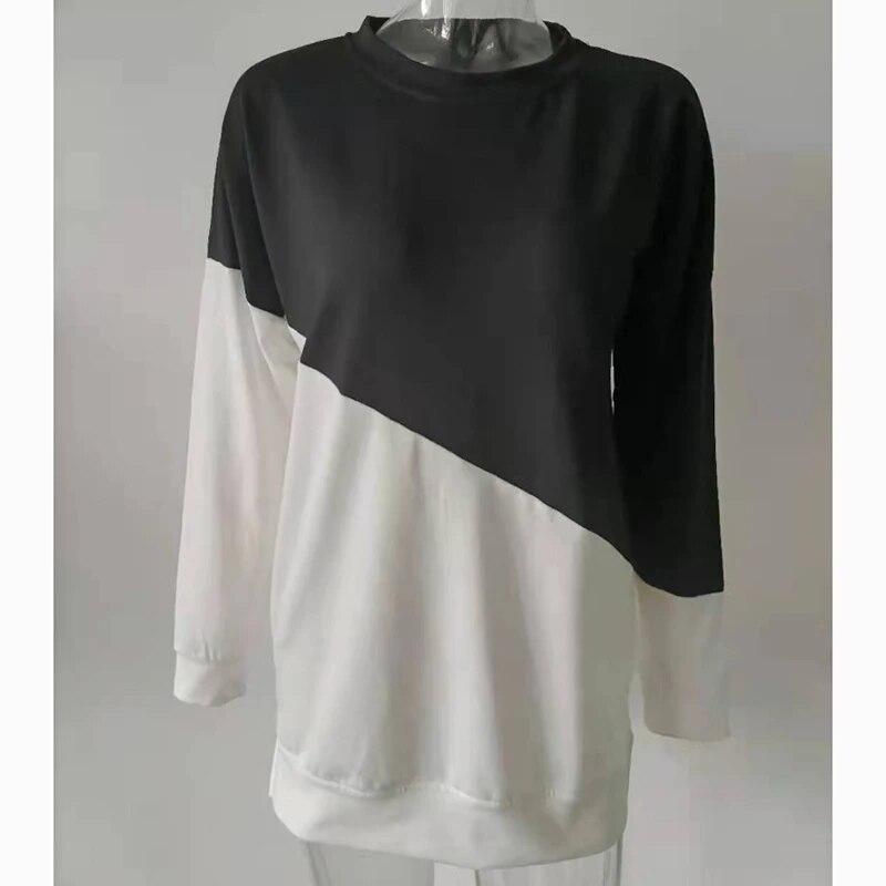 Осенняя свободная футболка с длинным рукавом и круглым вырезом женская лоскутная цветная повседневная футболка топ женские однотонные офисные женские элегантные футболки 30716 S чёрный 1785₽