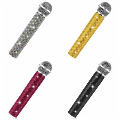Sparkly Bling Rhinestones Wireless Mic Handle Cover Shining Soft Lining Microphone Decorative Sleeve Durable Exquisite