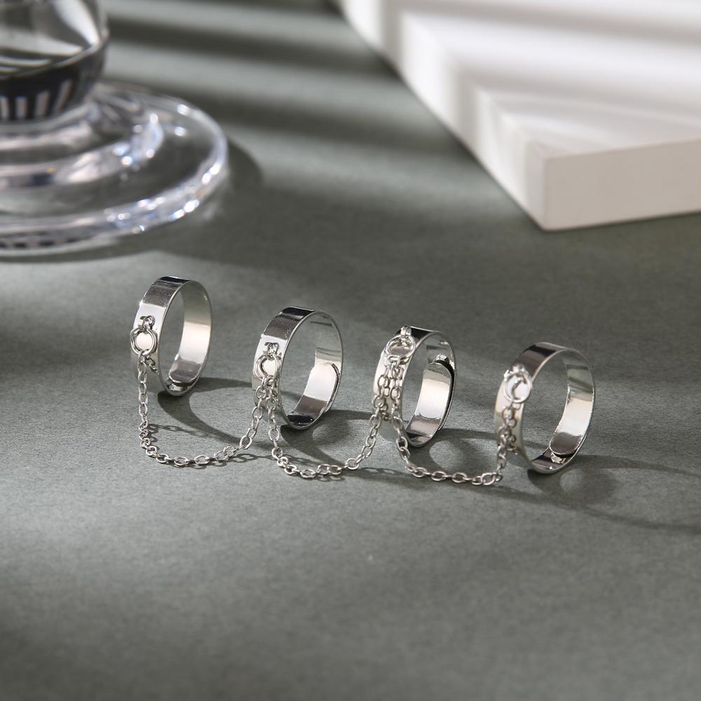 Moda Pundi Combinação de Corrente Punk Anel Aberto Temperamento Anel Simples