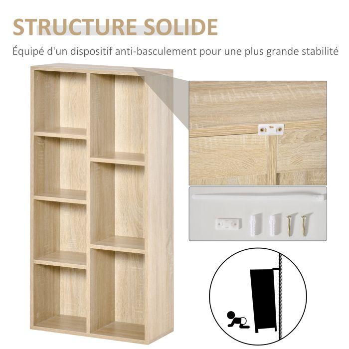 Meuble de rangement Bibliothèque HOMCOM étagère 7 cubes pour intérieur, salon, chambre - 50l x 24P x 106H cm, bois naturel