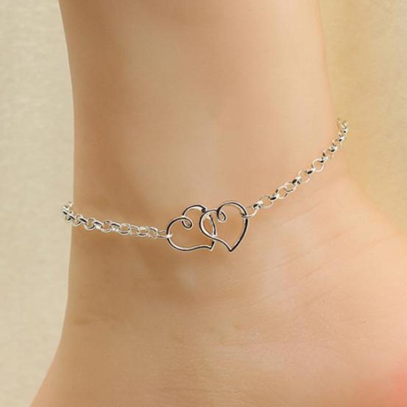 Women's Double Love Heart Chain Beach Sandal Ankle Bracelet Anklet Foot Jewelry