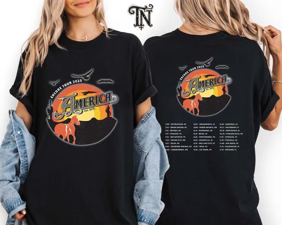 Vintage America Band Encore Tour 2025 Dates Gif For Fan Tour Inspired T-Shirt Unisex T-Shirt S