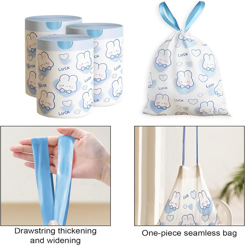 Çöp Torbaları İpli 100'lü Paket Küçük Çöp Torbaları Çizgi Film Tavşan Desenli Kalınlaştırılmış İpli Torbalar Banyo Çöp Torbaları