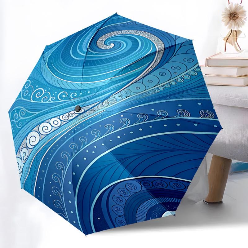 1pc Ocean Waves Automatic Open/Close Umbrella with One Touch Button,, Windproof Design   Lightweight Portable Umbrella for Women & Men6055