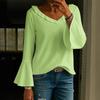 2026 New Women's Casual Long Sleeve V-Neck Bell Sleeve Solid Color Top T-Shirt