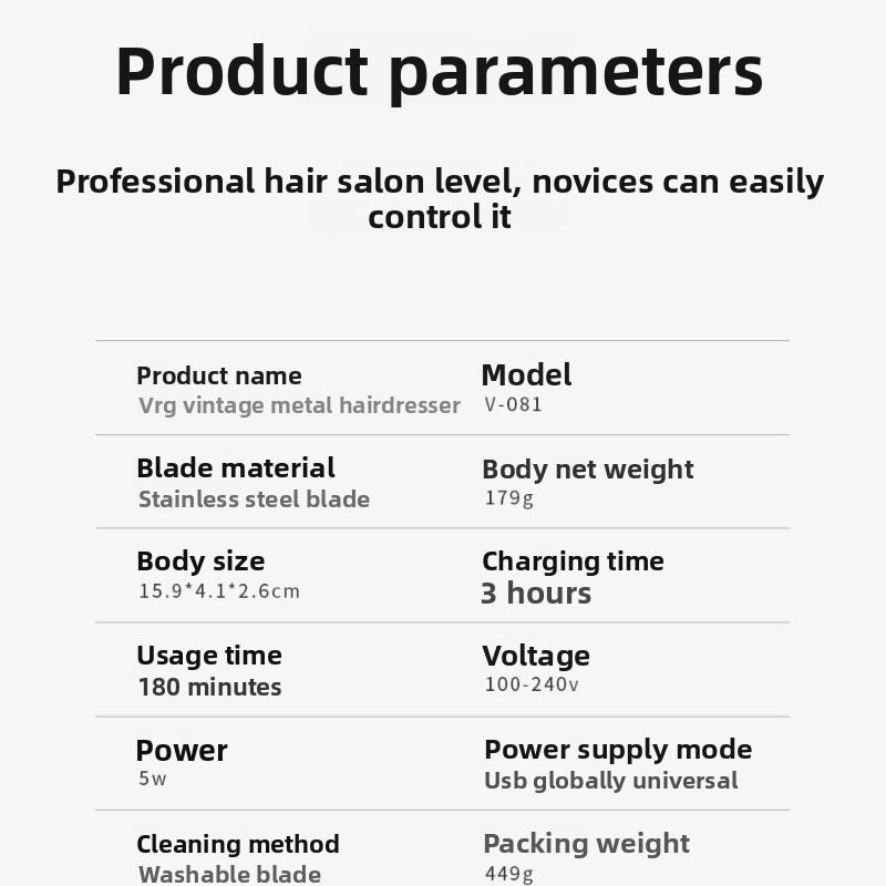 Metall Doppelklingen Retro Design Herren Heim Elektrischer Haarschneider und Bartschneider Professionell Wiederaufladbar Kabellos Herren Haarschneider