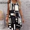 Geometry Striped Print Dresses For Women 2025 New Casual Tank Summer Bohemian Beach Dress Loose Sleeveless Women Short Dresses