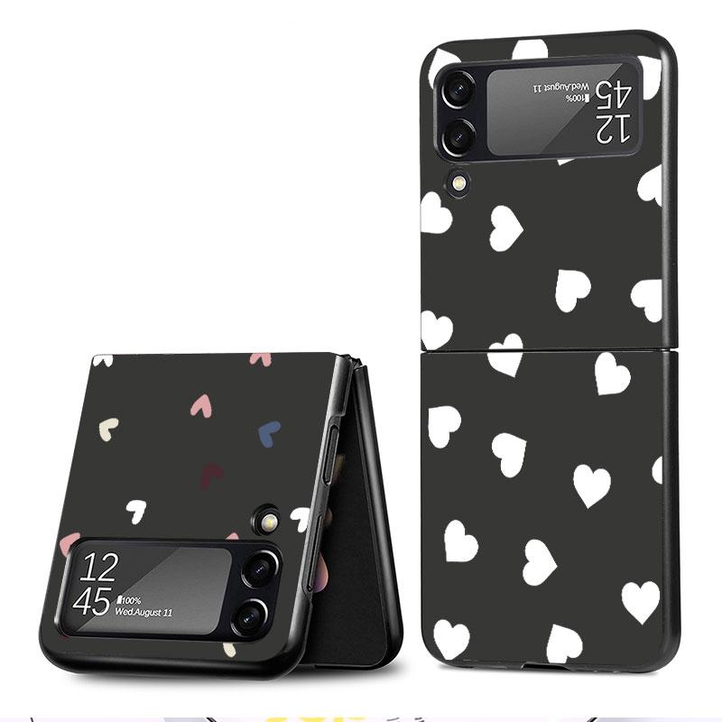 Love Heart Cell Case For Samsung Galaxy Z Flip 3 5G 4 Fashion Z Flip3 Luxury Black Hard Back Phone Coque Cover