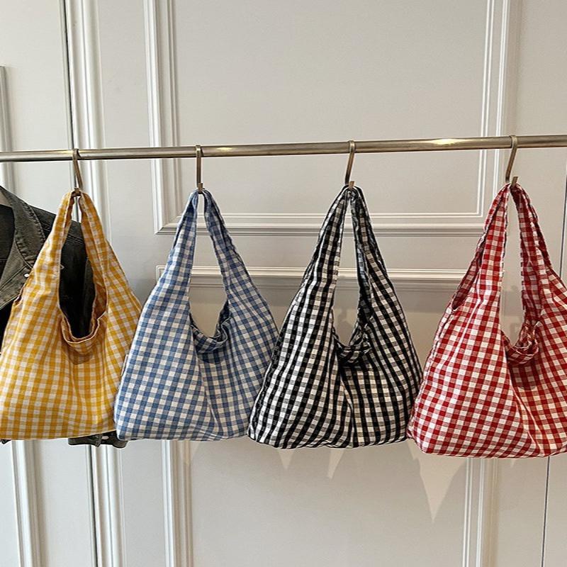 Vintage Lightweight Plaid Underarm Bags Multifunctional Large Capacity Women'S Handbag Single Shoulder Bag Students