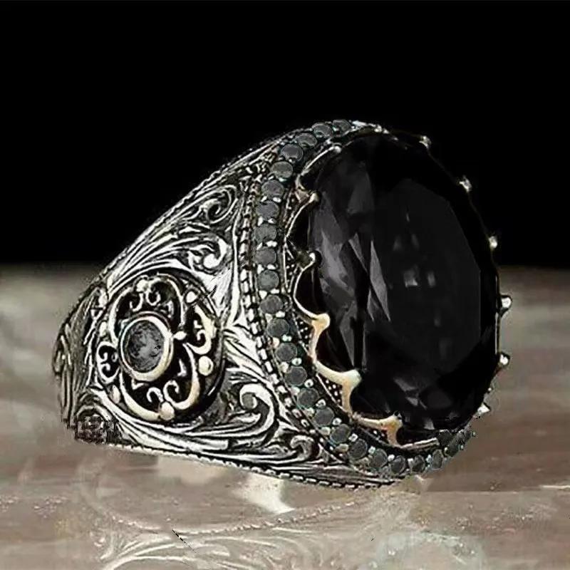 Punkboy Vintage Shaped Geometric Oval Black Glossy Men's Ring For Anniversary Party Wedding Male Rings Zircon Accessories 6-14
