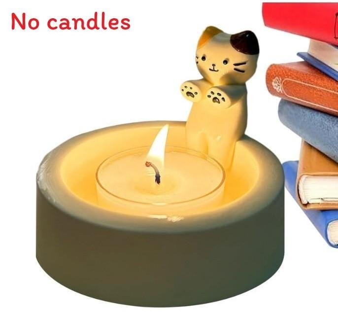

Kitten Cute Cartoon Candle Holder Delightful Resin Craft For Contemporary Home Accents Style B