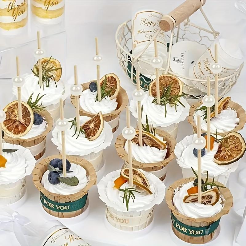 100 Stück Lebensmittel Obst Kuchen Bambusspieße Dekorative Zahnstocher Holz Partyzubehör, Hochzeitsparty Einweg Kuchen Dessert Bambusspieße