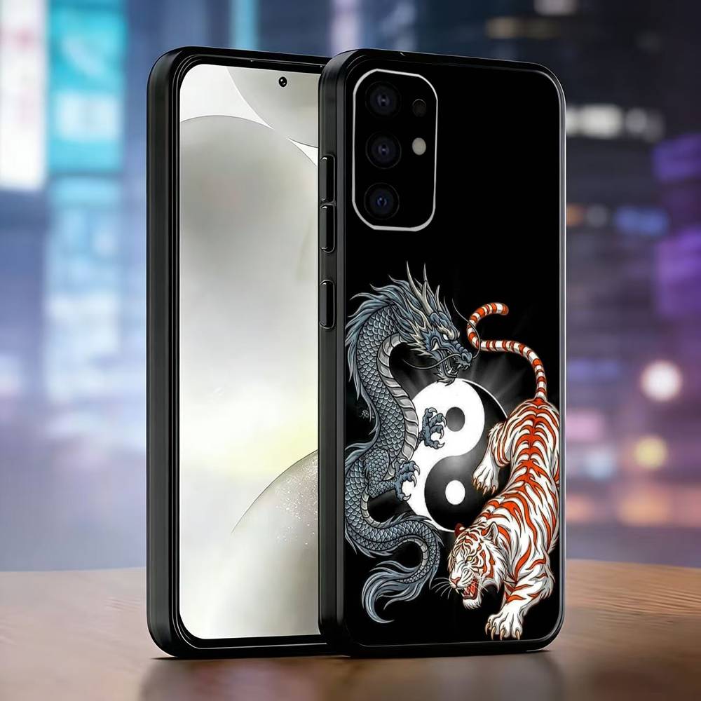 Japanese Art Dragon Yin Yang Phone Case For Samsung S25,S24,S21,S22,S23,S30,Ultra,S20,Plus,Fe,Soft Silicone Black Cover