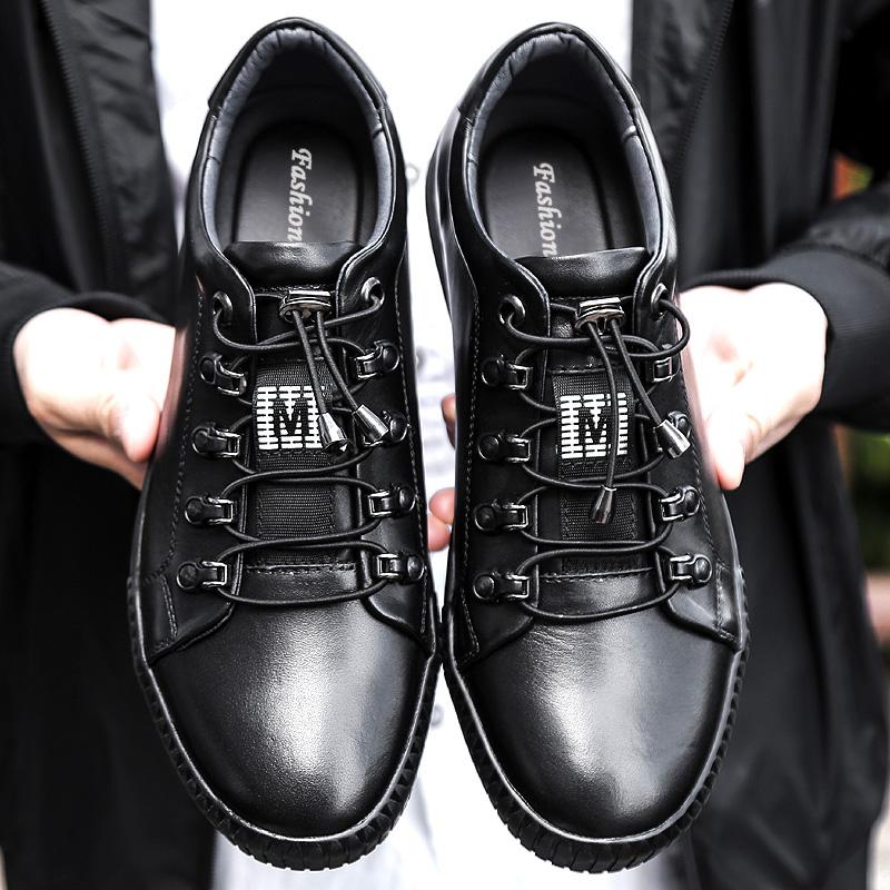 Genuine Leather Men Casual Shoes Male Shoes Autumn Winter Fashion Men'S Leather Shoes Warm Men Shoes High Quality Black Sneakers