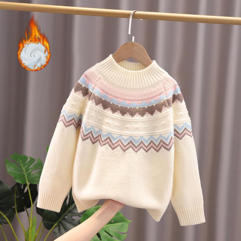 Girls' Trendy Thick Knit Sweater for Autumn/Winter 2025 - Stylish Round Neck Pullover, Medium/Large Children's Wear.