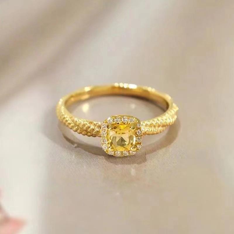 Small Sugar Cube Yellow Zircon Ring Women's Niche Design Ins Cold Wind Fashion Open Ring