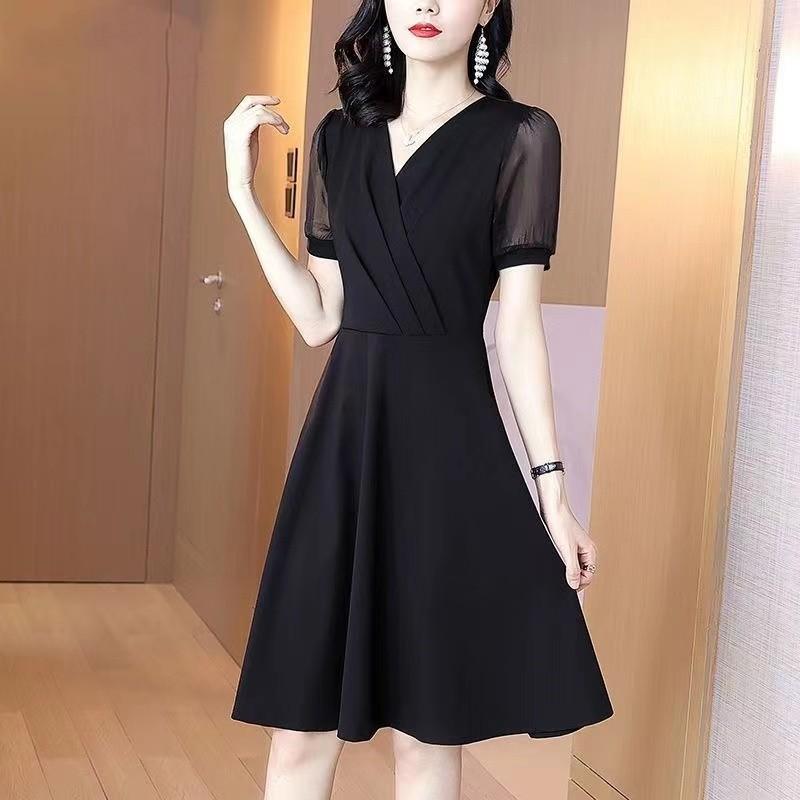 Black Skirt Women's Summer New Temperament Slim and Thin A-word Dress Hepburn Style Small Black Dress