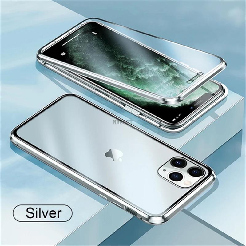 

Double Sided Magnetic Adsorption Metal Bumper Glass Case for IPhone 11 13 14 15 Pro Max 12 XS XR X Plus IPhone11 Magnet Cover For iPhone 2GS срібний
