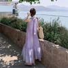 Gentle wind purple flower sleeveless neck dress women's summer loose skirt French holiday dress big swing dress