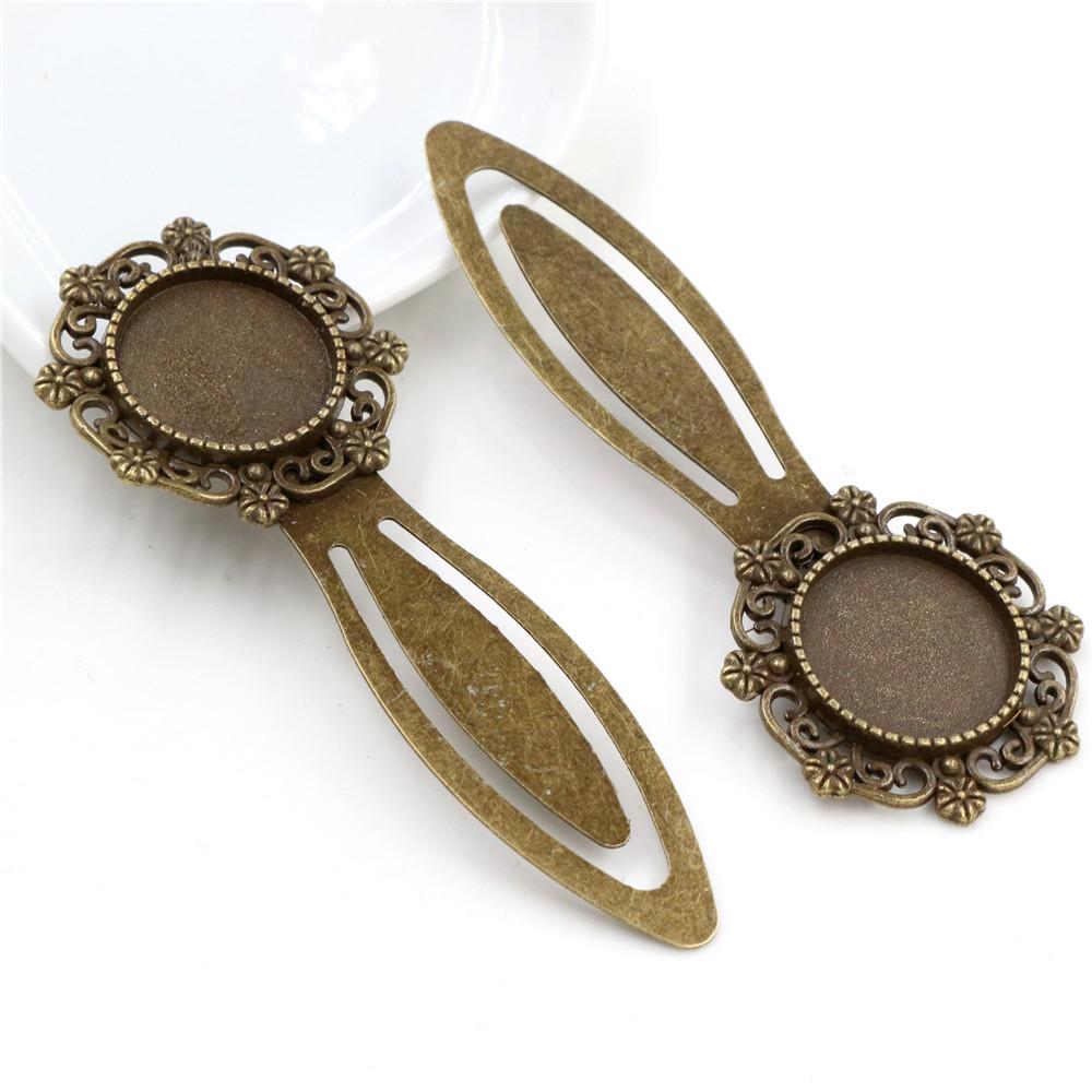 Neue Mode 2 Stück 18mm Innenmaß Antik Silber Plated und Bronze Vintage Stil Handgemacht Lesezeichen Cabochon Basis Cameo Fassung