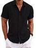 Men's Double-Breasted Short-Sleeve Cotton-Linen Shirt