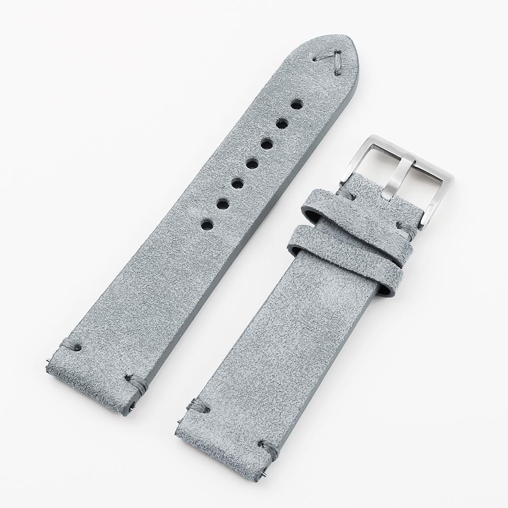 Wildleder Echtes Leder Uhrenarmband 20mm 22mm Vintage Handgenähtes Armband Grau Blau Schnellverschluss Uhrenarmband Zubehör