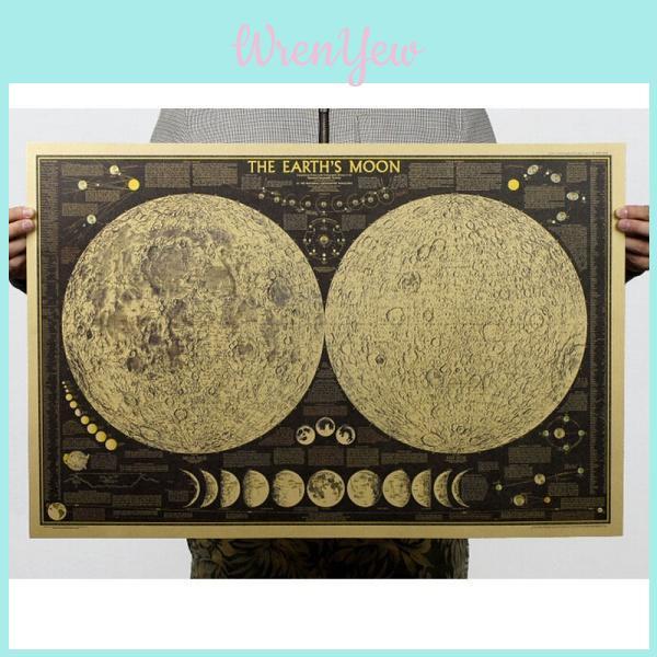 Timeless Retro Large Vintage Paper Earth's Moon World Map Poster Unique Wall Chart
