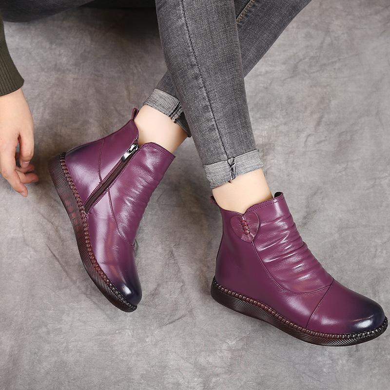 Fashion GKTINOO Autumn Winter Woman Genuine Leather Ankle Boots Female Casual Shoes Women Waterproof Warm Snow Boots Ladies Shoes
