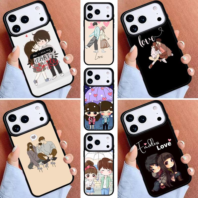 Cute Boy Girl Couple Phone Case for iPhone 16e 15 14 13 12 17 Pro Max Plus Air 17pro Cover Coque
